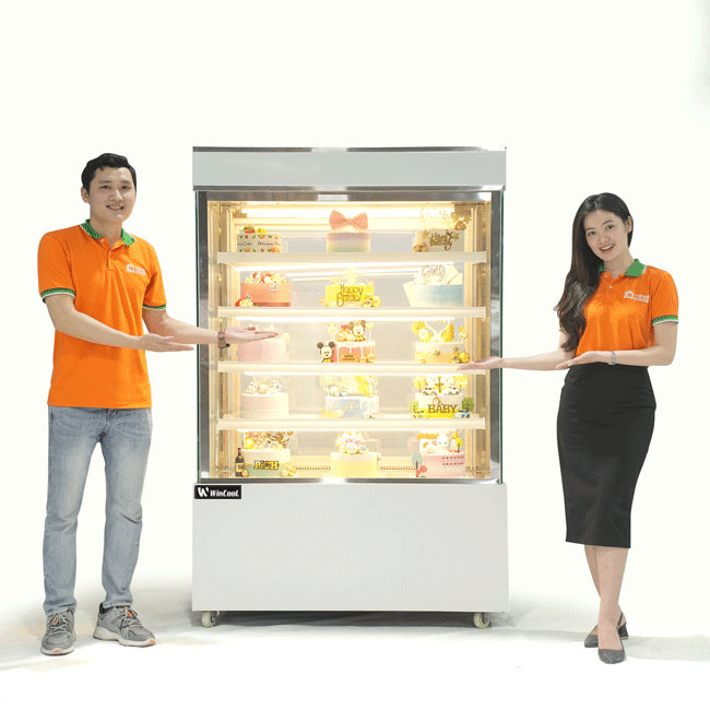 Tủ bánh kem 1m2 kính vuông 5 tầng