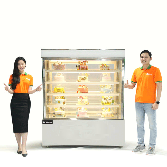 Tủ bánh kem 1m8 kính vuông 5 tầng