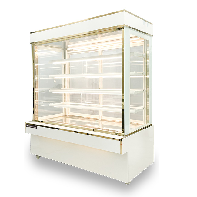 Tủ bánh kem 1m5 kính vuông 5 tầng mới màu trắng