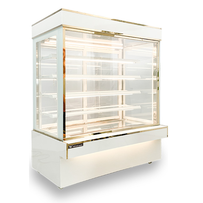 Tủ bánh kem 1m5 kính vuông 5 tầng mới màu trắng